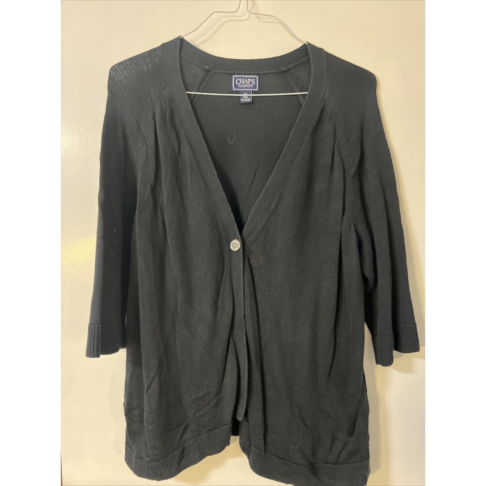 CHAPS Classics 2X Black 3/4 SLEEVE BUTTON CARDIGAN SWEATER